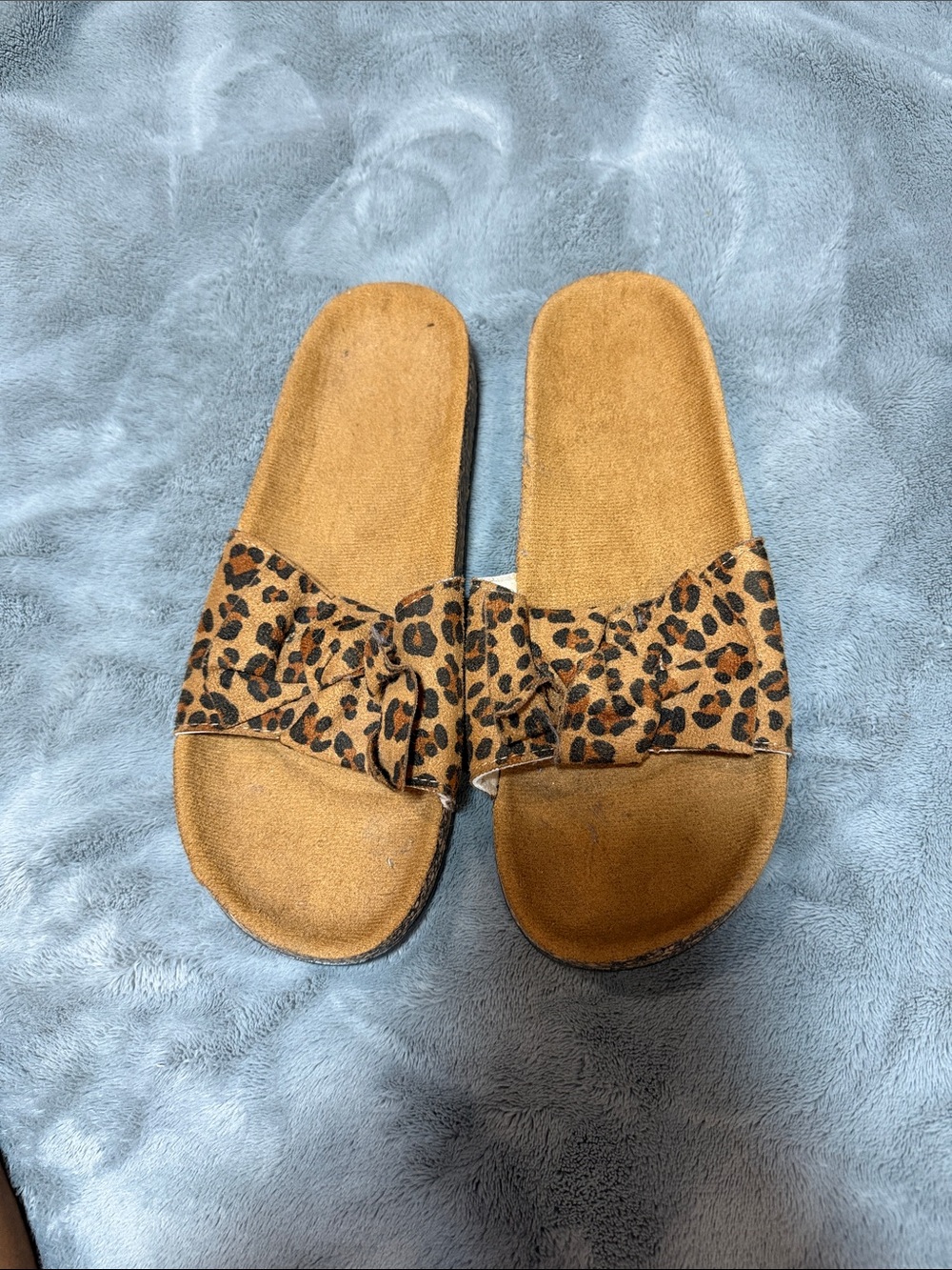 Leopard Print Slide Sandals - Women's Brown Slip-On